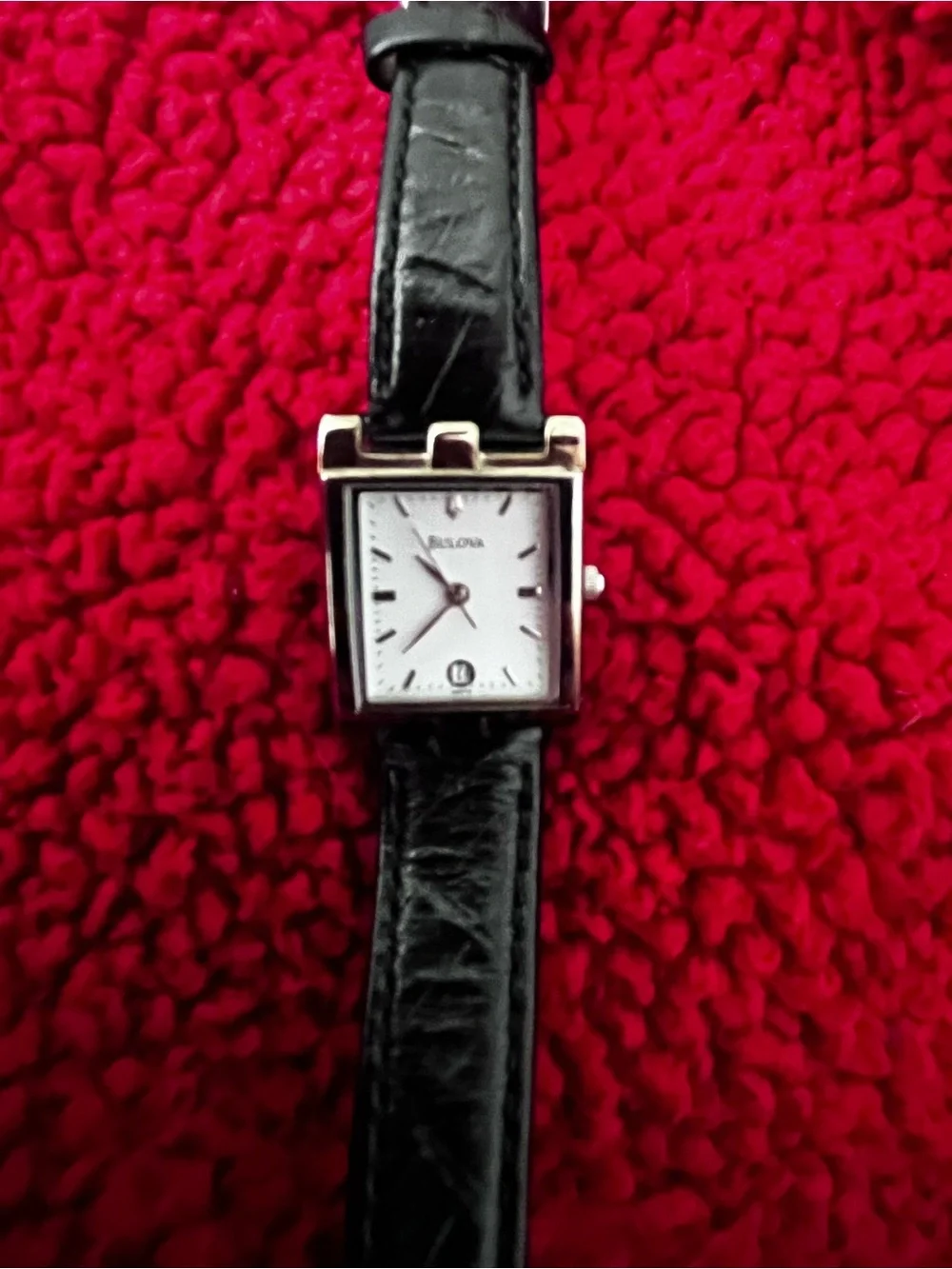 Bulova Women's Silver-Tone Square Dial Watch with Black Strap